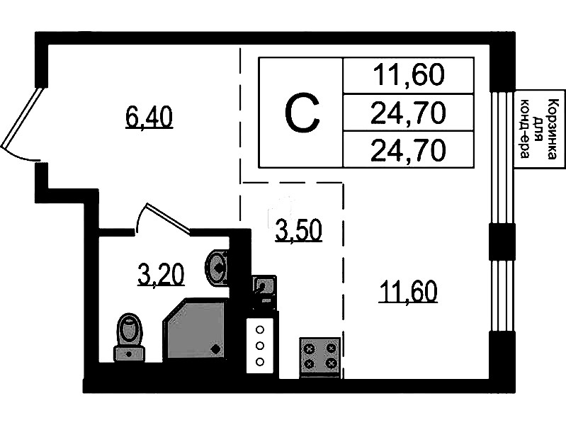 Квартира студия 24.7 м², 9/9 эт., ЖК «Курортный квартал»